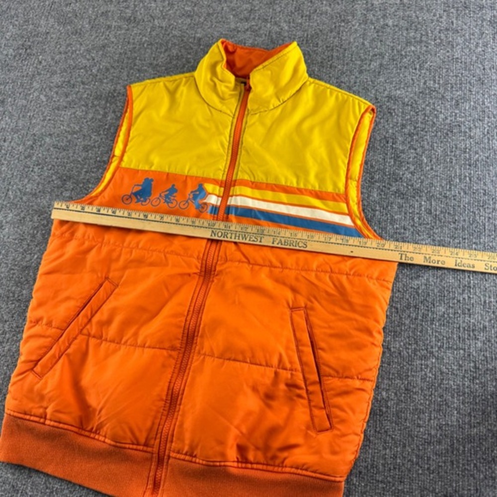 Stranger Things Vest Puffer‎ Sleeveless Jacket Bike Graphic Orange Yellow - M - Picture 7 of 10